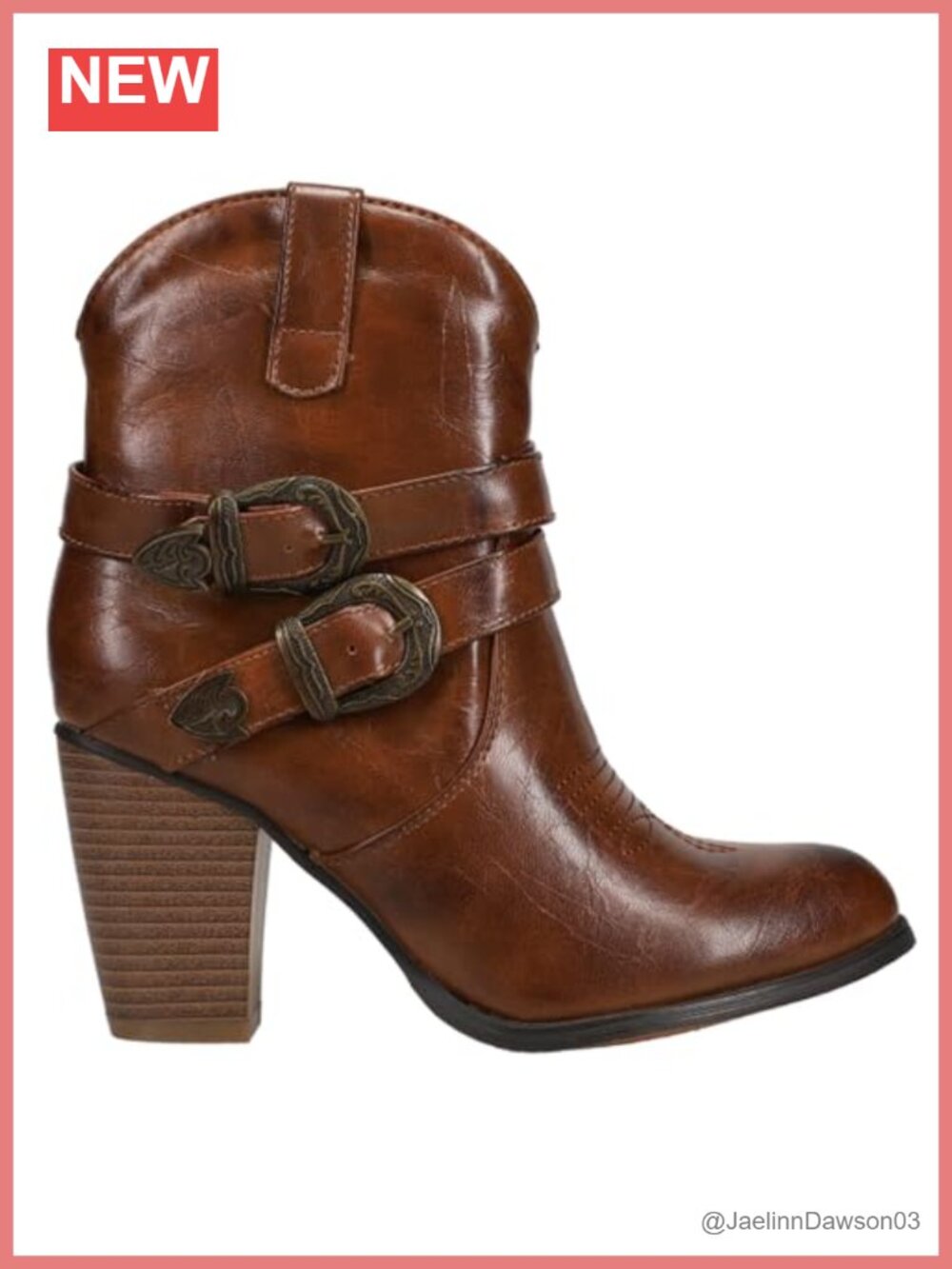 Faux Leather Ankle Booties Low Heel Western Round Toe Zip